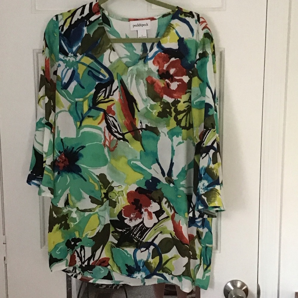Peck & Peck Multicolor Floral V-Neck Dress or long top size L - Picture 3 of 4